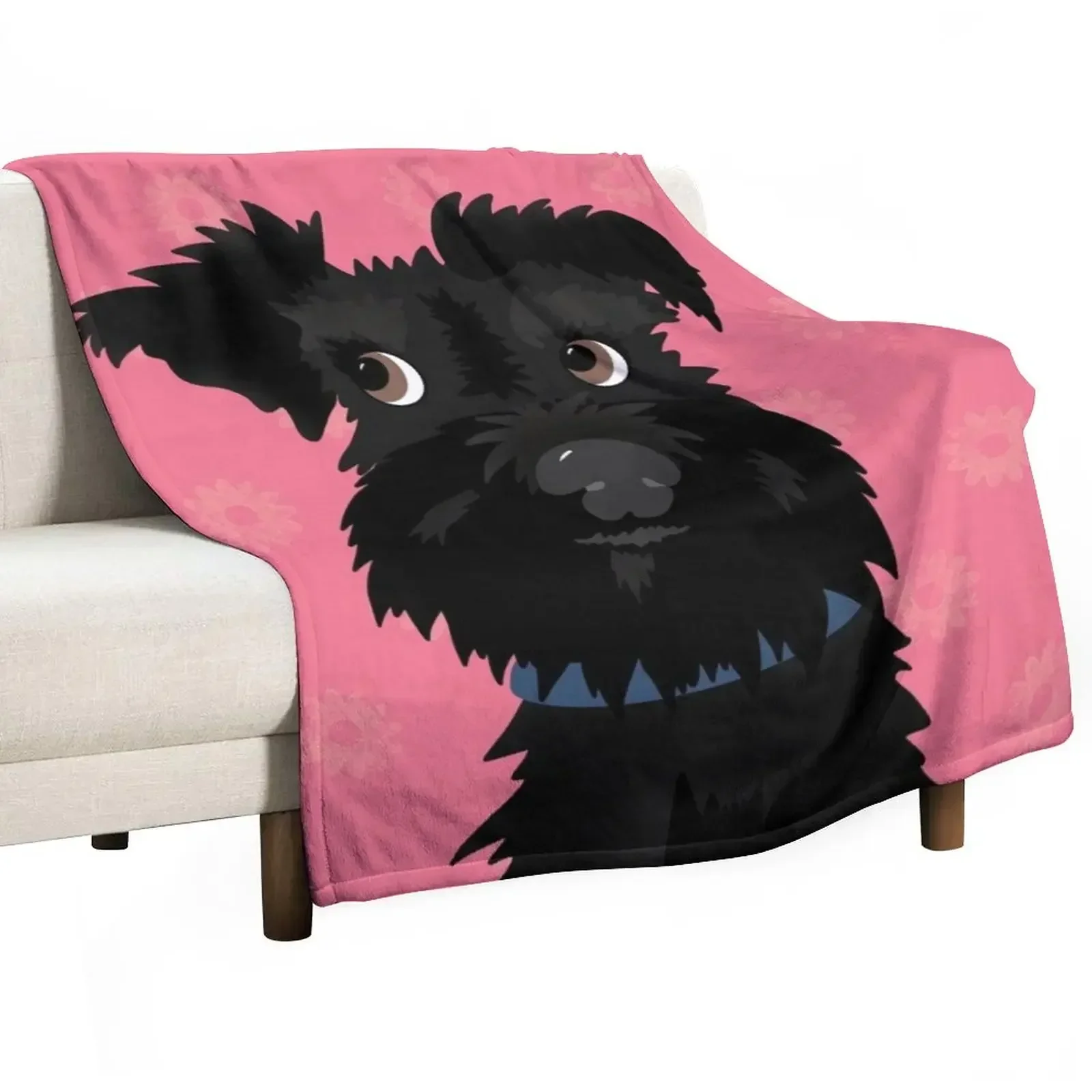 Black Miniature Schnauzer Dog with Pink Daisies Throw Blanket Stuffeds sofa bed warm winter Blankets