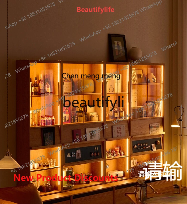 

2003 Solid Wood Combination Card Holder Bookshelf Integrated Wall Storage Living Room Book Display Cabinet