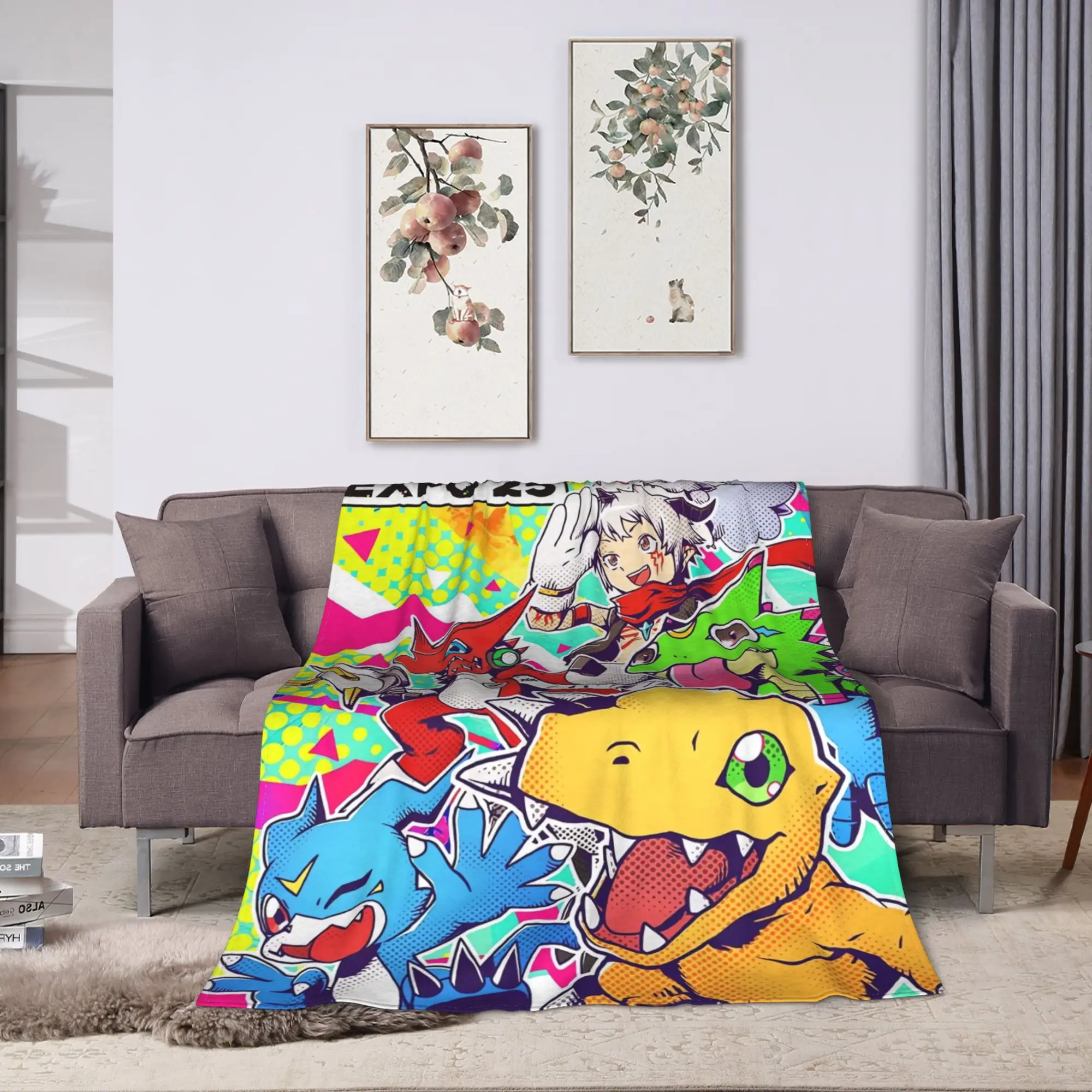 Digimon adventure Super Soft Blanket  Decorative Plush Throw Blanket Novelty Couch Chair Flannel Bedspread Sofa Bed Cover