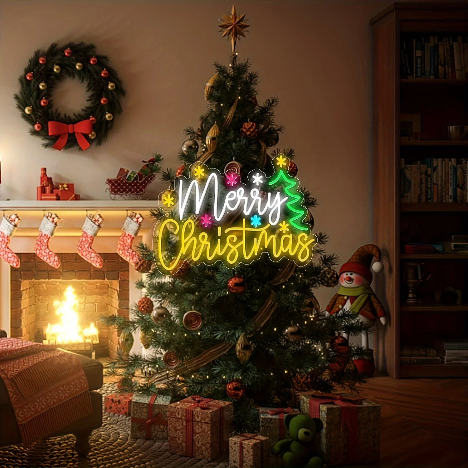 Sinal de néon de natal com estrelas e árvore de natal led luz de néon para casa bar loja quartosfesta e presente de natal dimmbar