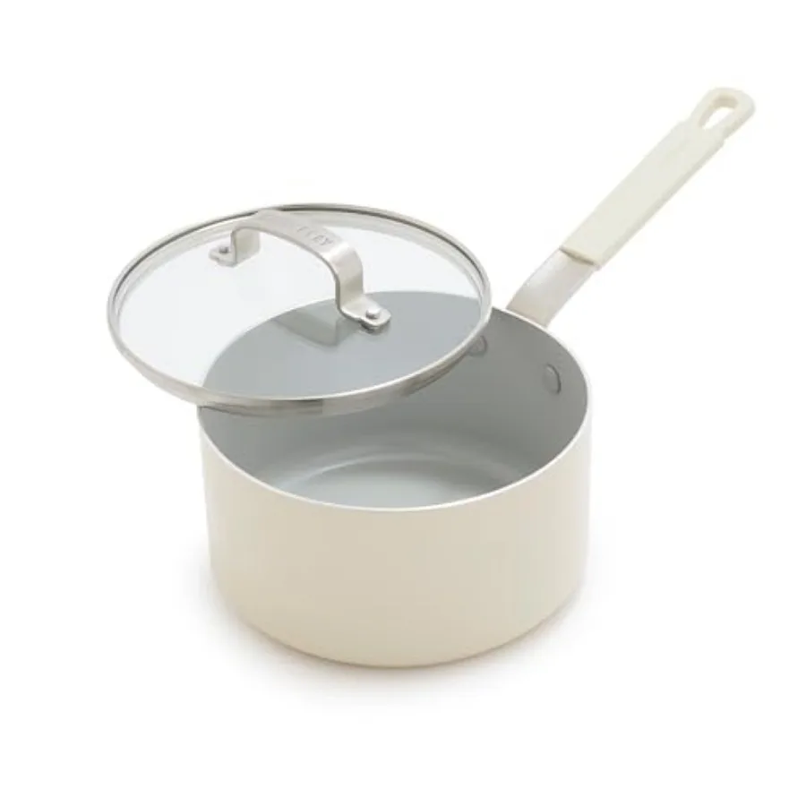 

Кастрюля Bobby Flay 2.5QT с антипригарным покрытием и стеклянной крышкой, без ПФАС, с алмазно-керамическим покрытием, подходит для индукционных плит, с силиконовой ручкой Stay-Cool, легко моется