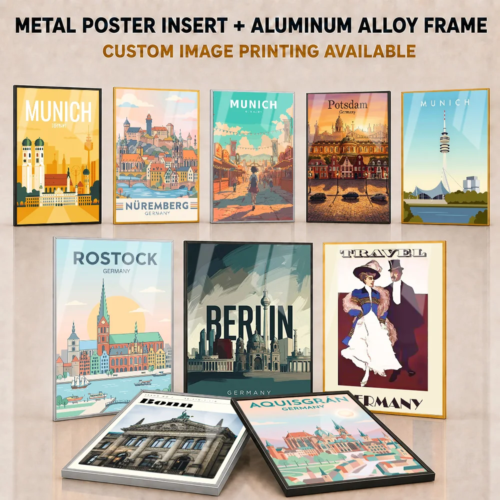 Germany Framed Aluminum Metal Poster Customized Atmospheric Minimalist Cartographic Design Wall Art For Entryway Traveler Gift