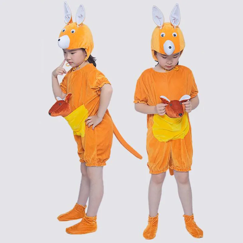 Costume de cosplay kangourou pour enfants, combinaison d'animaux de dessin animé, vêtements de performance d'Halloween sur scène, garçons et filles