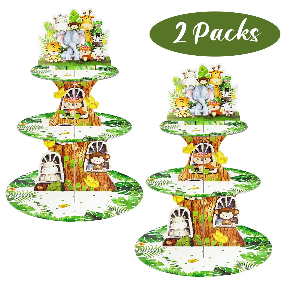 2 Packs Jungle Safari Cupcake Stand Holder Cupcake Topwer Birthday Baby Shower DIY Kids Party Decor Tools Bakeware Accessoires