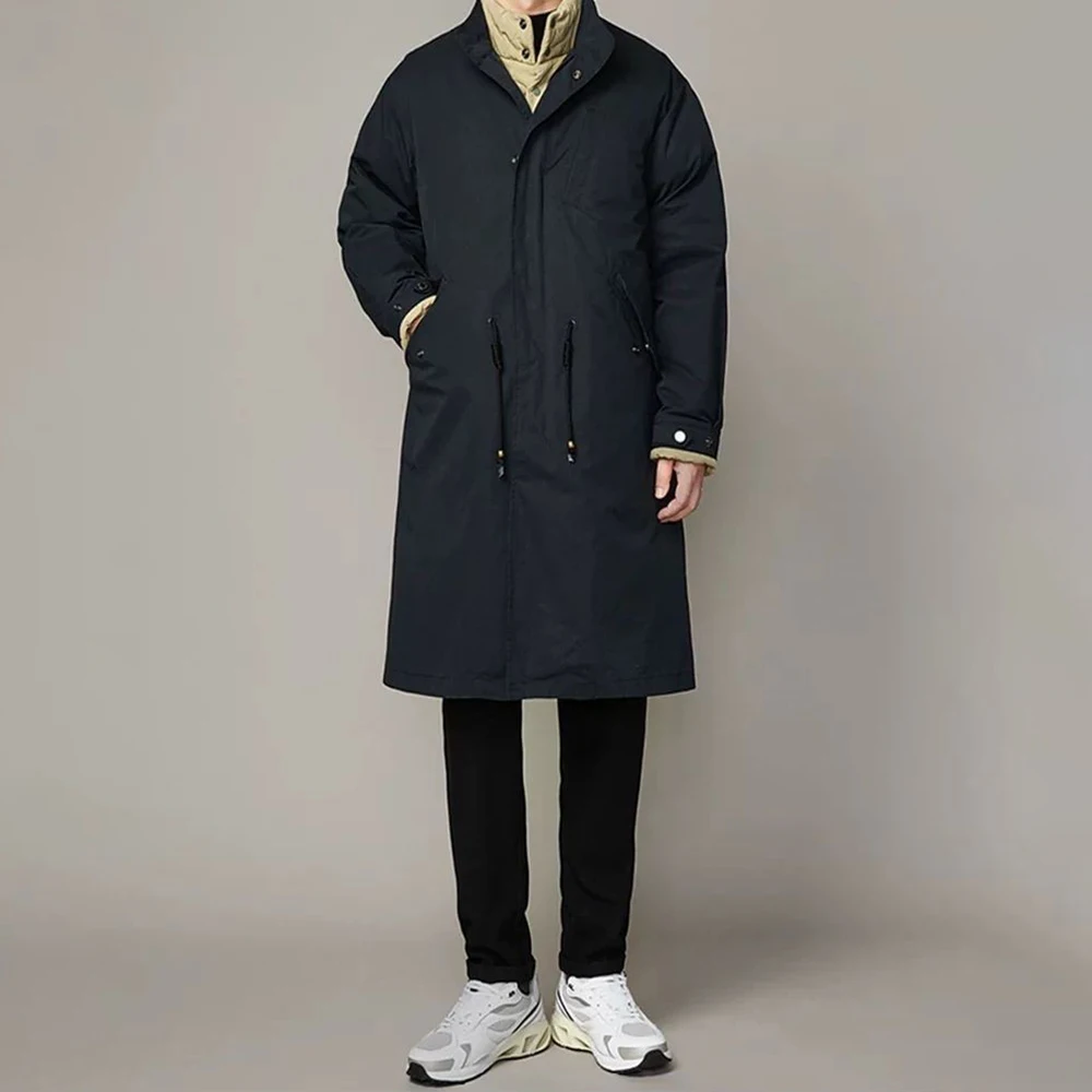 Autumn And Winter New Thick Retro Fake Two-Piece Stand-Up Collar Medium-Long Cotton Jacket Mens Versatile Casual Loose Y2k Coat