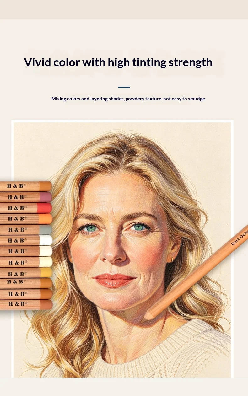 H&B 24-Farben Kreide-Pastell-Porträtstifte Wasserlösliches Hautfarben-Set 4mm Kerne Reichhaltige Pigmente für professionelle Künstler und Illustratoren – Detail 6