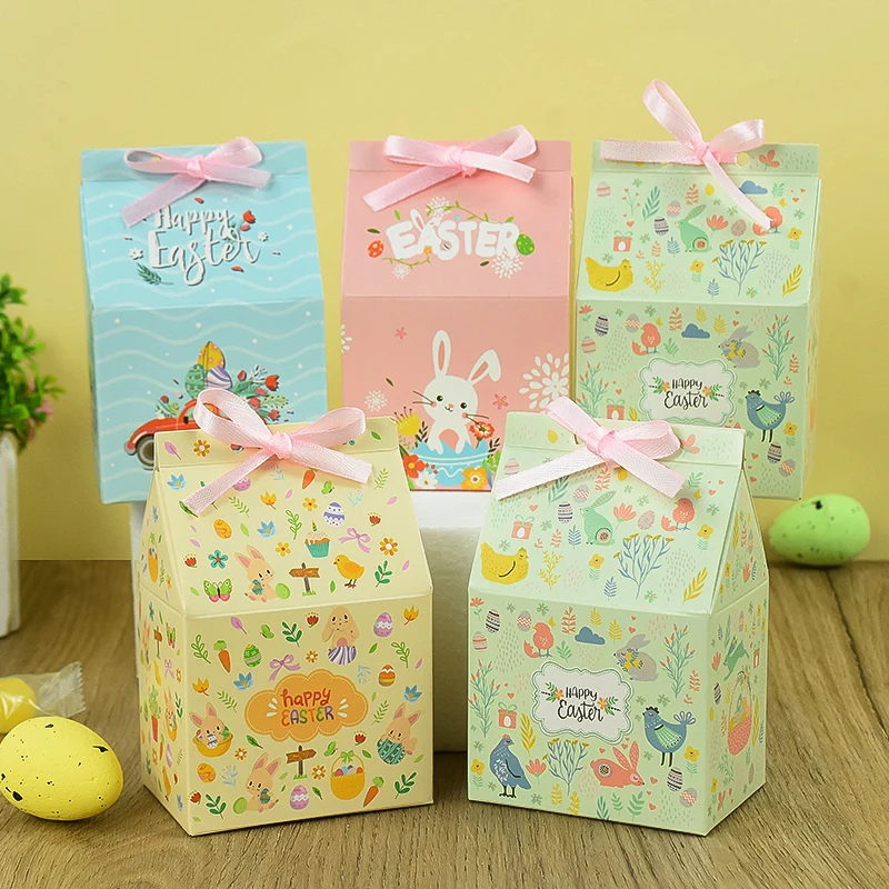 

12pcs Easter Gift Box Rabbit Easter Eggs House Shape Paper Boxes Packaging Bags 2024 Happy Easter Decoration Party DIY Supplies