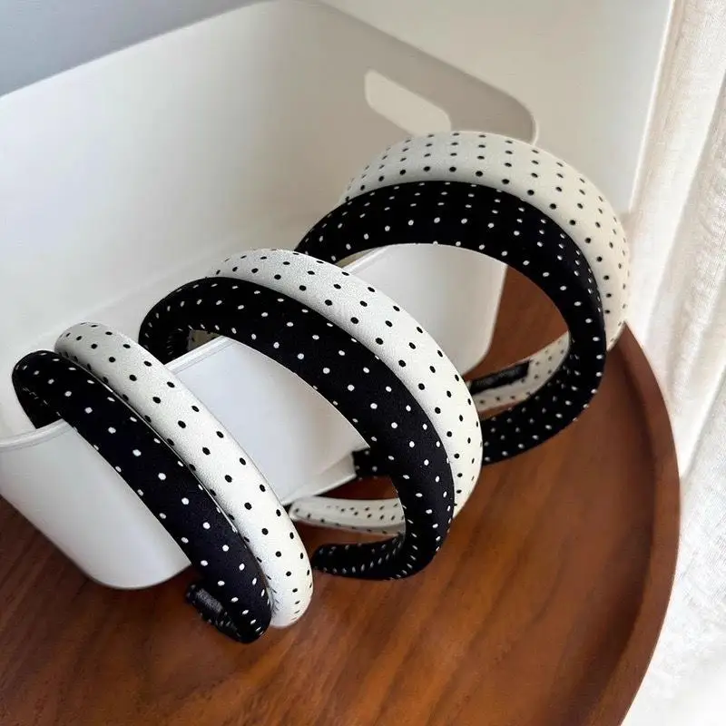 Modische, gepolsterte, dicke Stirnbänder mit mehrfarbigem Polka-Dot-Design für Frauen – Detail 2