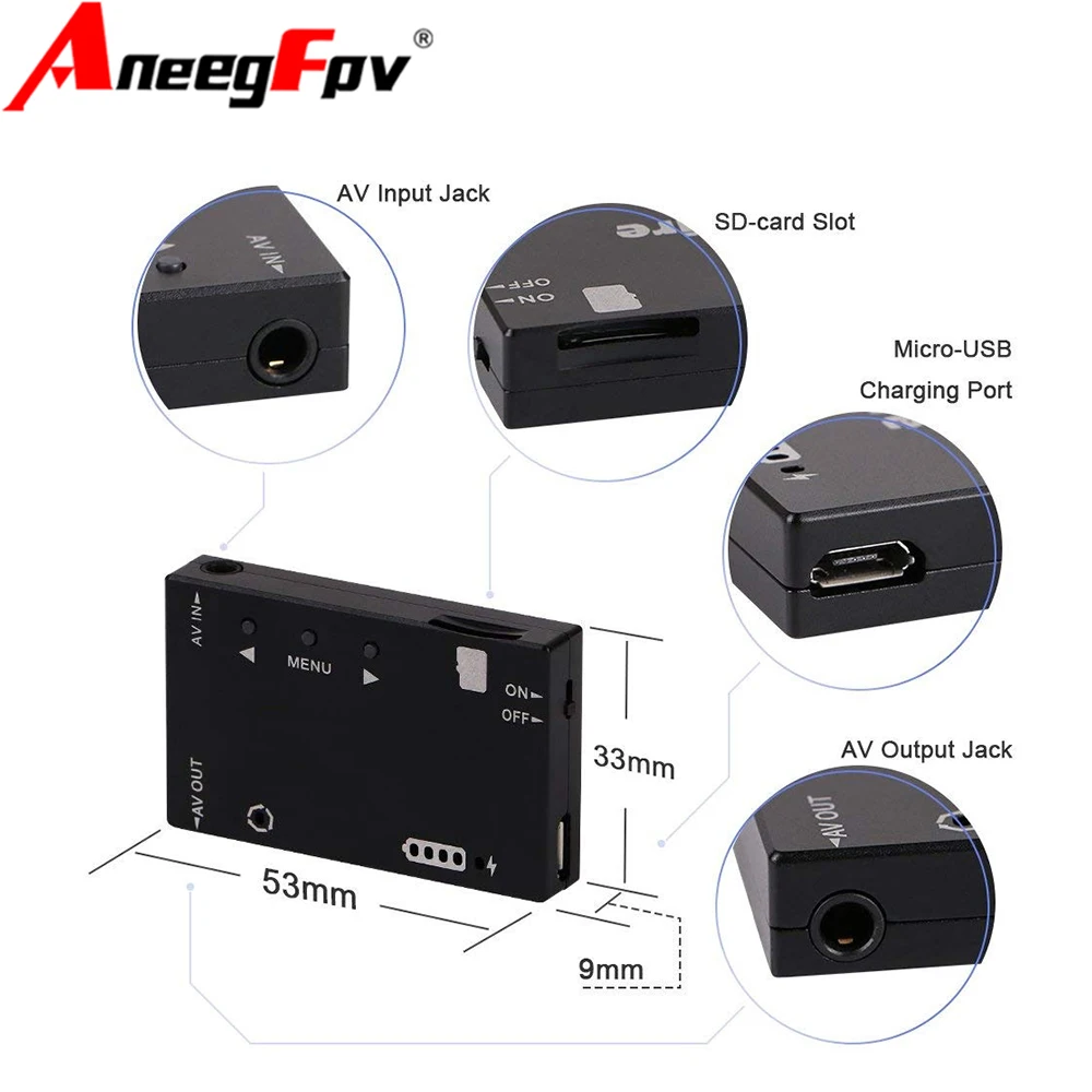 FPV Recorder Mini FPV DVR Module NTSC/PAL Switchable Built-in Battery Video Audio FPV Recorder for RC Models Racing FPV Drone