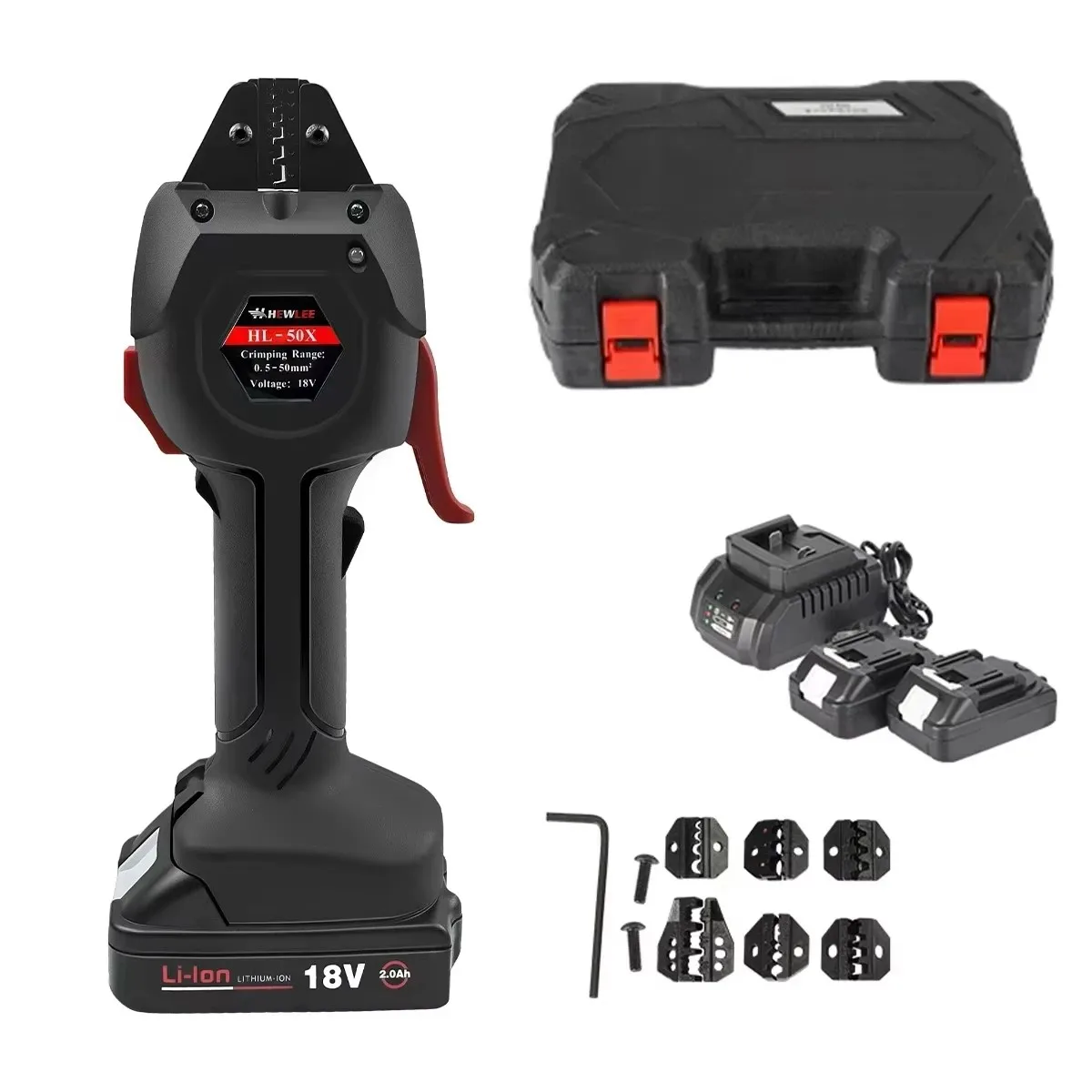 HL-50X Multifunctional Tubular Cold Crimp Pliers Rechargeable 18V 2.0Ah Li-ion Battery 16KN Output Force Electric Hydraulic Tool