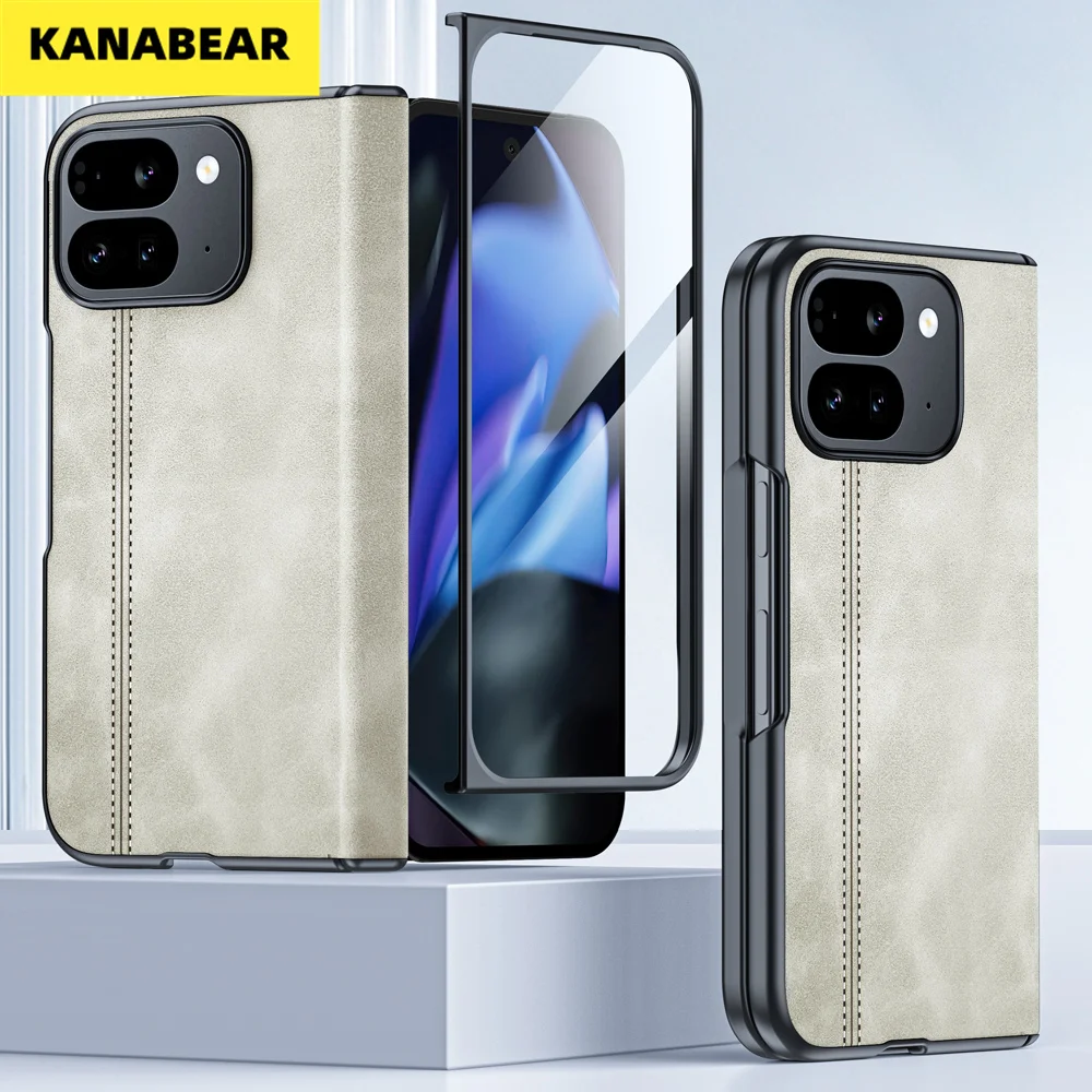 

For Google 9 Pro Fold Nubuck Texture Hinge Version, Magnetic Foldable Film & Side Stand, Full Protection Luxury Cover