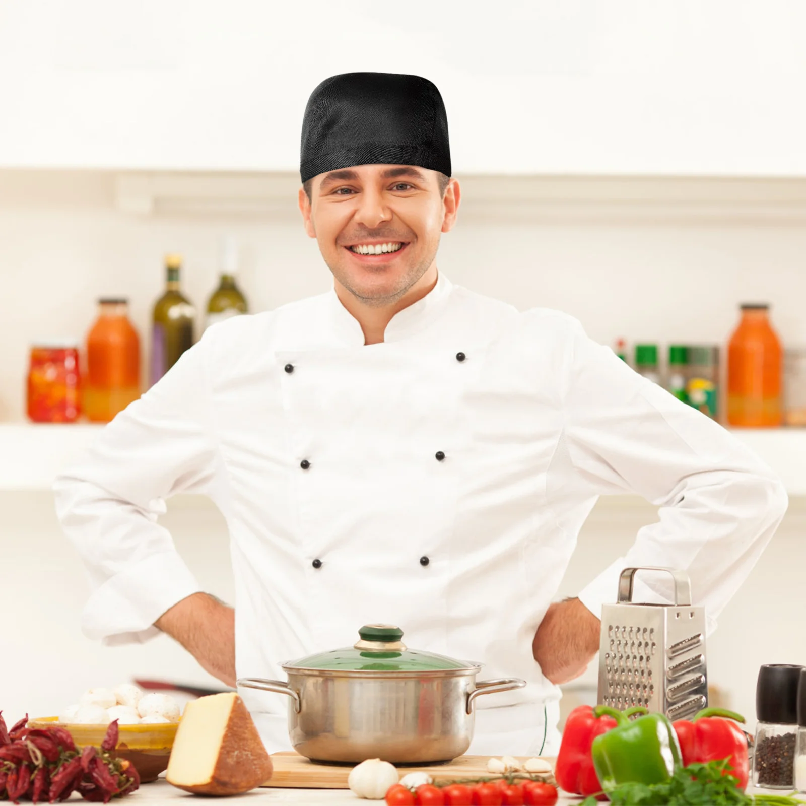 2 uds sombreros de Chef gorros de Chef ajustables cocina restaurante hombres mujeres sombreros de Chef sombreros de servicio de comida (negro)