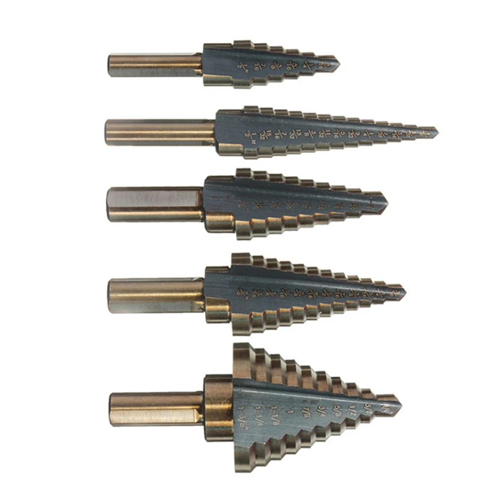 5pcs Step Drill Bit Set Hss Cobalt Multiple Hole 50 Sizes Cobalt Titanium Conical Carbide Drill Perforator Hole Cutter Tool