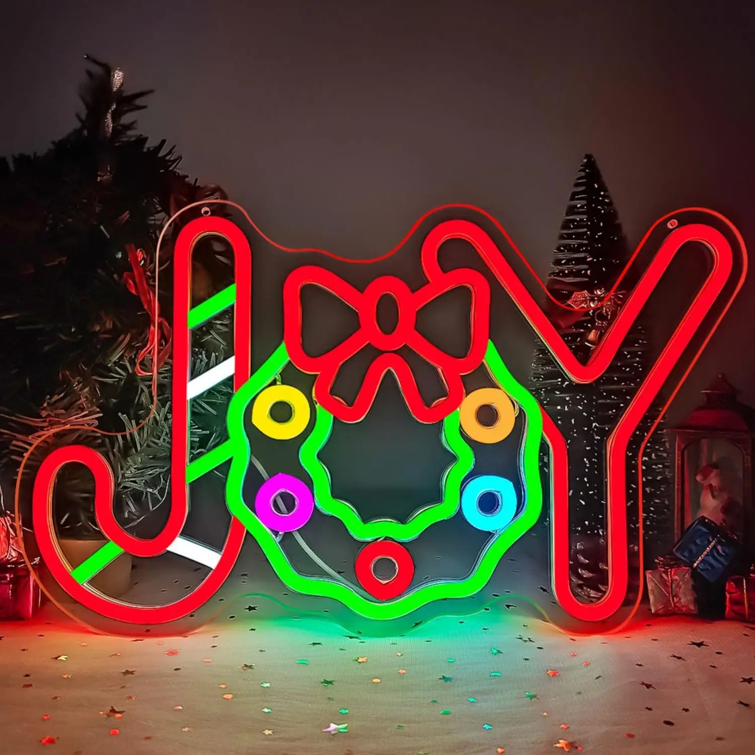 joy Merry Christmas Neon Sign LED Light Candy Decorations Party Bedroom Kids Gift Living Room Winter Home Bar Home Wall Decor