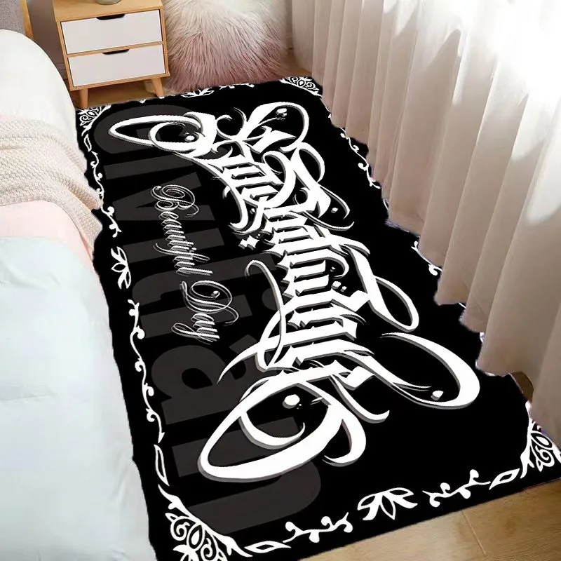 Bedroom Bedside Rug Non-slip Stain-resistant Comfortable Floor Mat Black American Style Cool Patterned Rug Long  Home Decor Mats
