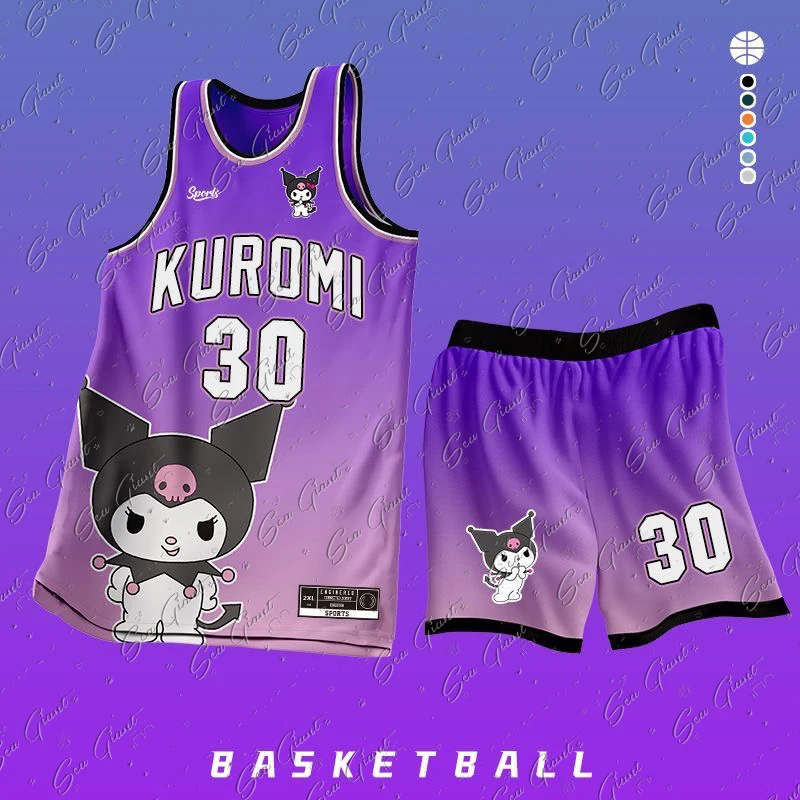 Nowe zestawy do koszykówki Kuromi chłopcy dziewczęta koszulka dla dorosłych konkurs druku 3d strój sportowy mężczyzn bez rękawów mundur szkoleniowy