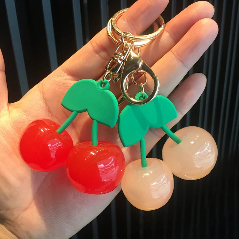 Sweet Large Cherry Keychains Cute Simulated Fruit Pendant Keyring For Women Girls Exquisite Backpack Decoration Accessories Gift