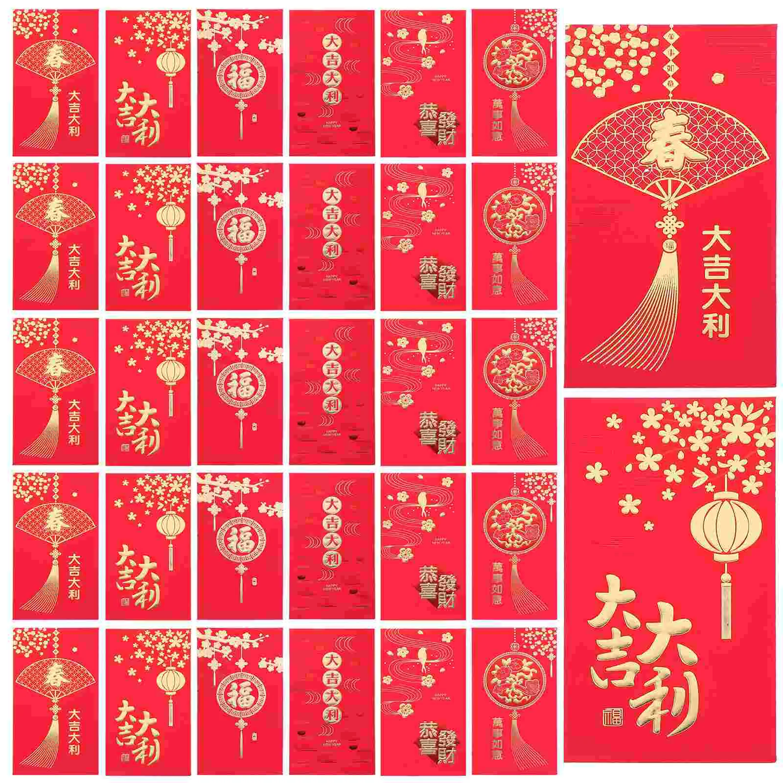 36 Pcs 2020 New Year Money Envelope Chinese Style Red Envelopes for Christmas Lanterns