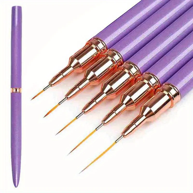 5 stks/set Nail Art Liner Borstels Set Langwerpige Lijnen Striping Tekening UV Gel Schilderen Nail Design Pen Professionele Manicure Tool