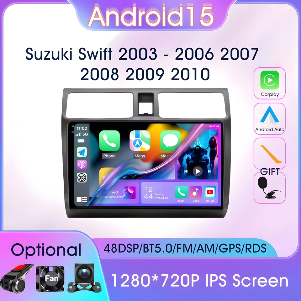 

Android 15 Car Radio Carplay Android Auto Multimedia Player HD Touch Screen Head unit Bt GPS Navi FM for Suzuki Swift 2003-2010