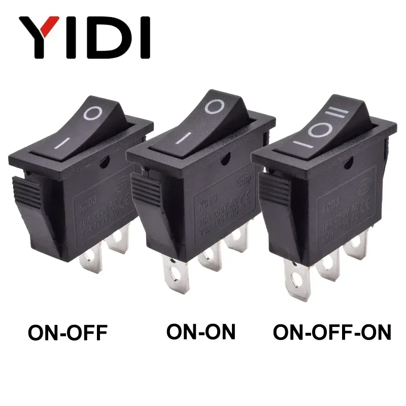 10pcs/lot KCD3 15A 250VAC Rocker Switch ON-OFF/ON-ON/ON OFF ON 2 3 Pin SPST Red Green Yellow Light Black 12V 220V Power Switch