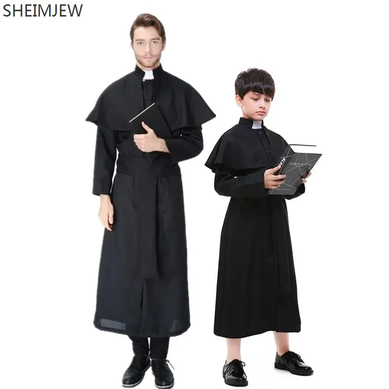 

Menthanksgiving Pastor Cosplay Clothing Religious Godfather Costume Halloween Wizard Priest Performance Parent-child Costumes