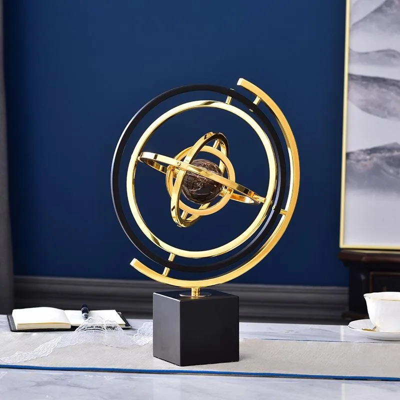 Rotatable Metal Globe Tabletop Figurine European Luxury Style Home Living Room Desk Decoration Craft