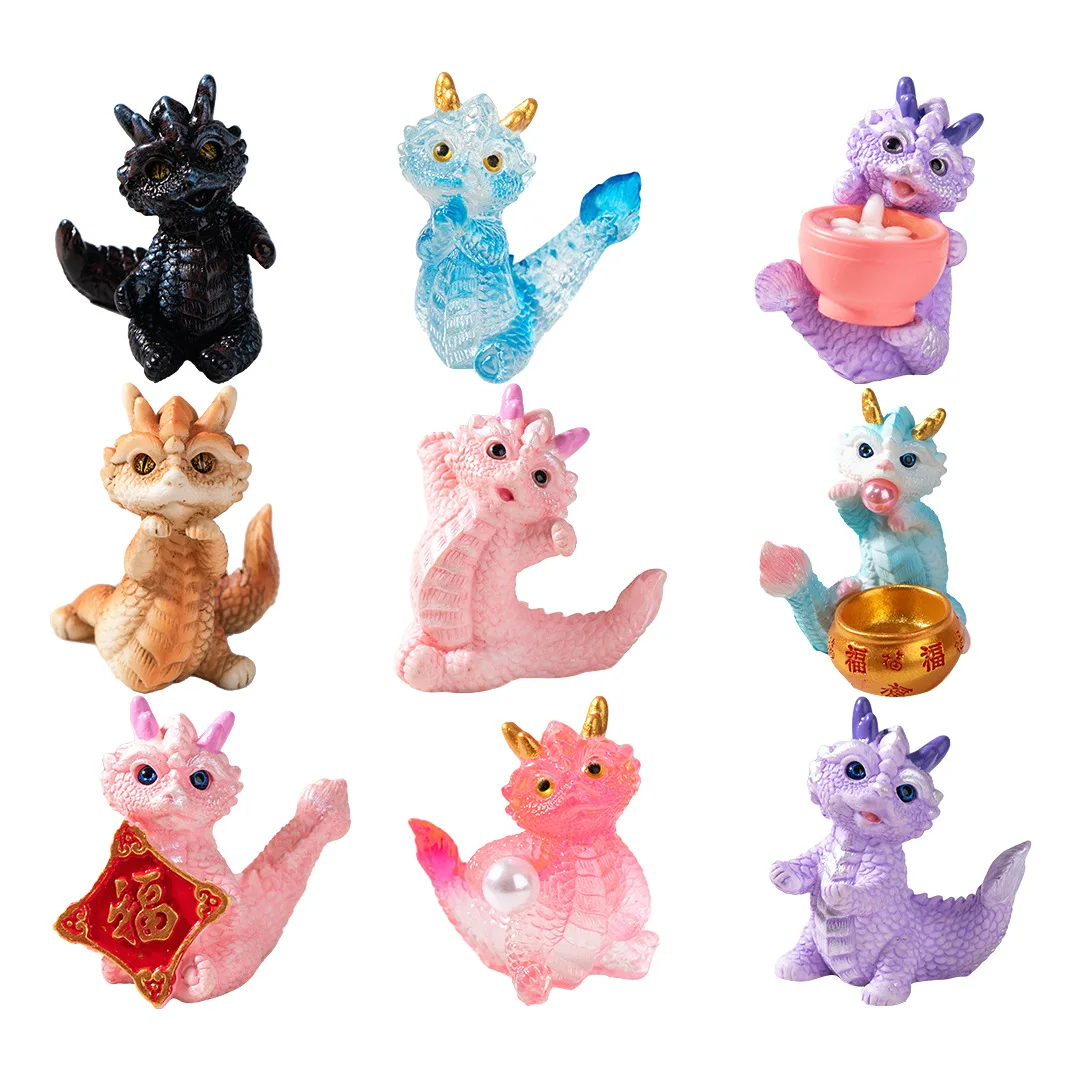 2024 New Year Gifts Figurines Miniature Cute Colorful Cartoon Dragon Micro Landscape Ornaments For Home Decorations Room Decor