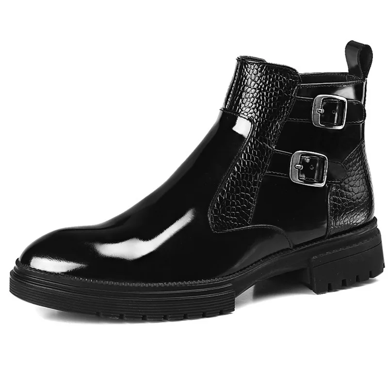 size 38-48 black shine shoes casual platform ankle boots for man patent leather punk boots for man gothic crocodile stivali uomo