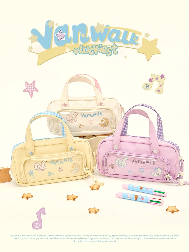 VANWALK Lucky Star Large Capacity Handheld Storage Coin Purse Student Stationery Case Original Design Korean Style Long Wallet
