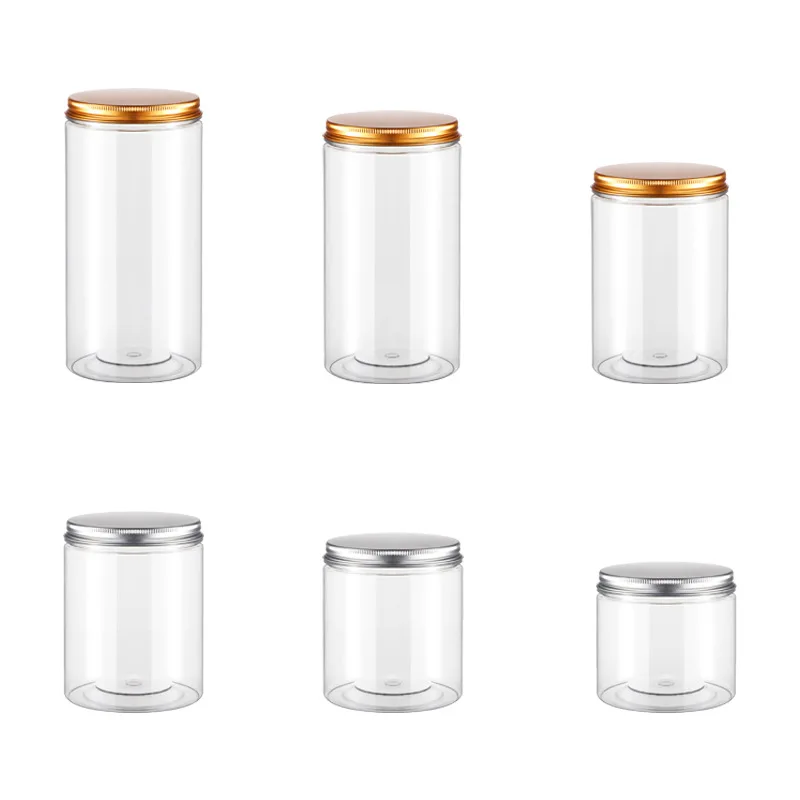 Wholesale 10/30/50pcs Empty Plastic Clear Cosmetic Jars PET Food Jar Makeup Container With Silver aluminum lid Seal Food Cans