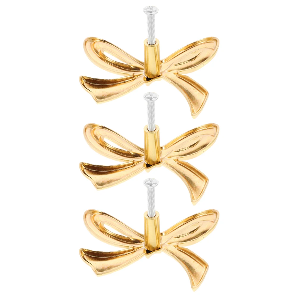 

3pcs Brass Drawer Pulls Cabinet Knobs Bow Shape Golden Hardware Vintage Furniture H Installation Tools Parts