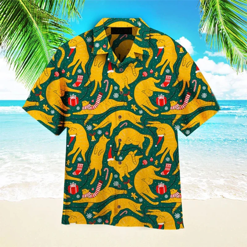 

Mens Designer Clothes Cute Cats 3D Print Shirts Oversized Summer 2024 Holiday Hawaii Beach Hawaiian Harajuku Camisa Masculino