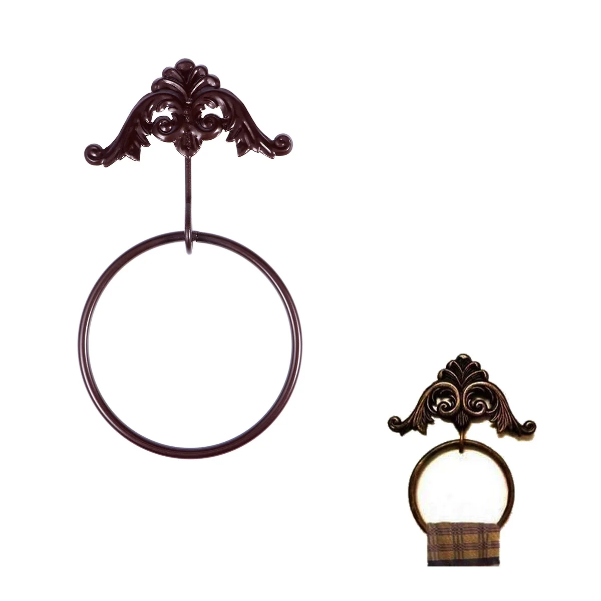 

Iron Towel Ring Over Cabinet Door Bathroom Holder Brass Durable Rack Oil-Rubbed Bronze Finish Clutter Organizer