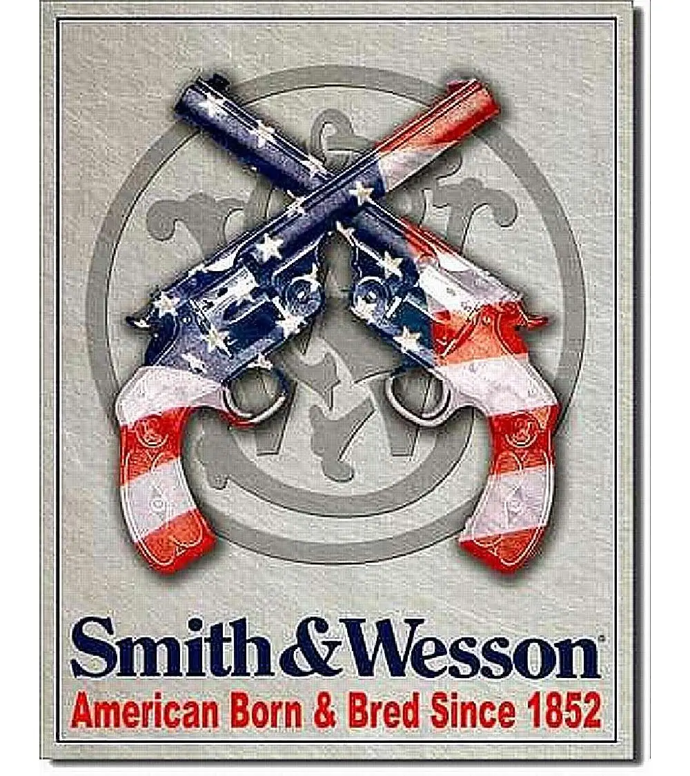 Signs 4 Fun SIG1465 & Wesson American Born Metal Tin Sign,