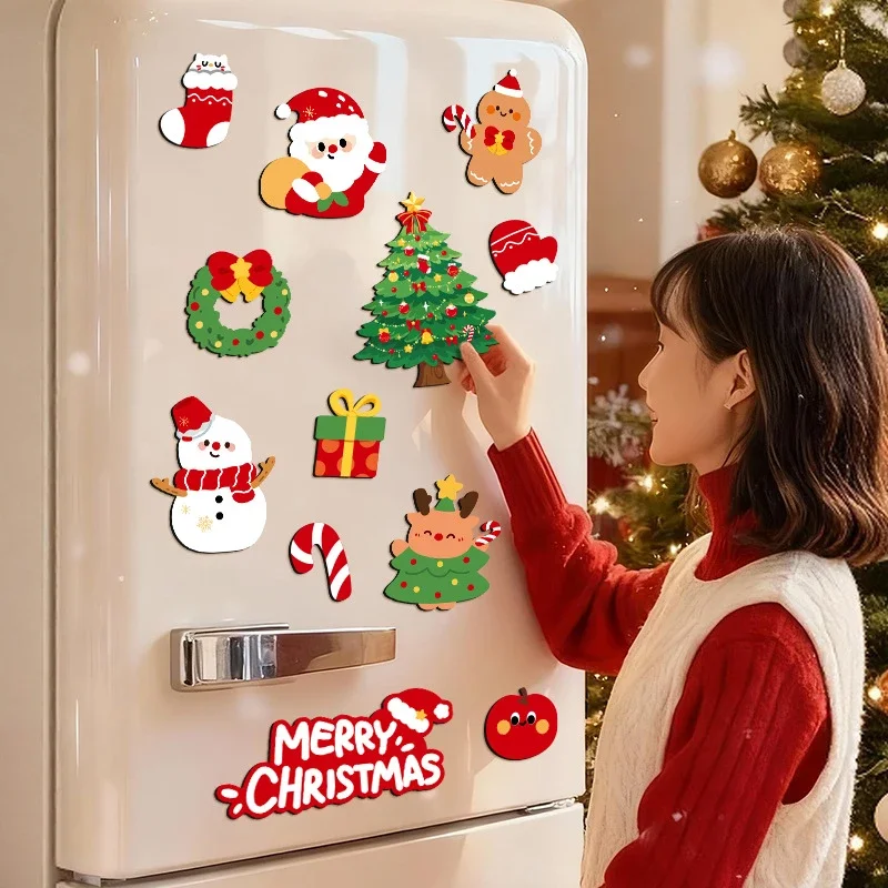 12Pcs/set Christmas Decorations Magnetic Fridge Stickers Creative Magnetic Gifts on Refrigerator for Home Kitchen Holiday Party