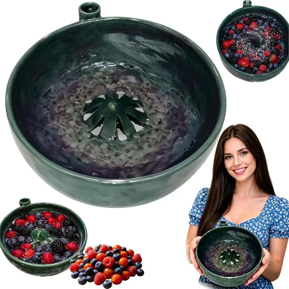 Imitation Ceramic Berry Swirl Bowl Drain Holes 360 Degree Cleaning Fruit Swirl Colander Center Cone Design Quick Drainage