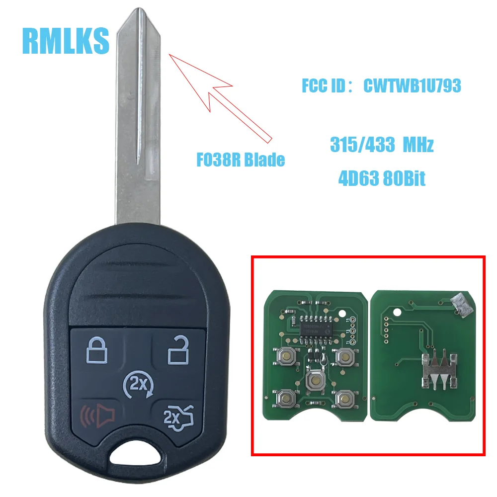 CWTWB1U793 Remote Car Key 4/5 Button Fob 315/433MHz 4D63 Chip for 2012 2013 2014 2015 2016 2017 Ford Flex Explorer Taurus