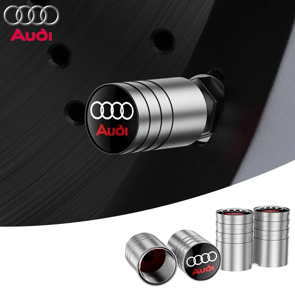 4pcs Aluminium Autorad Reifen Luft ventil kappen Staubs chutz mit Farbe Markenlogo für Audi rs sline a4 a3 a6 q3 quattro q7 tt b8 8p