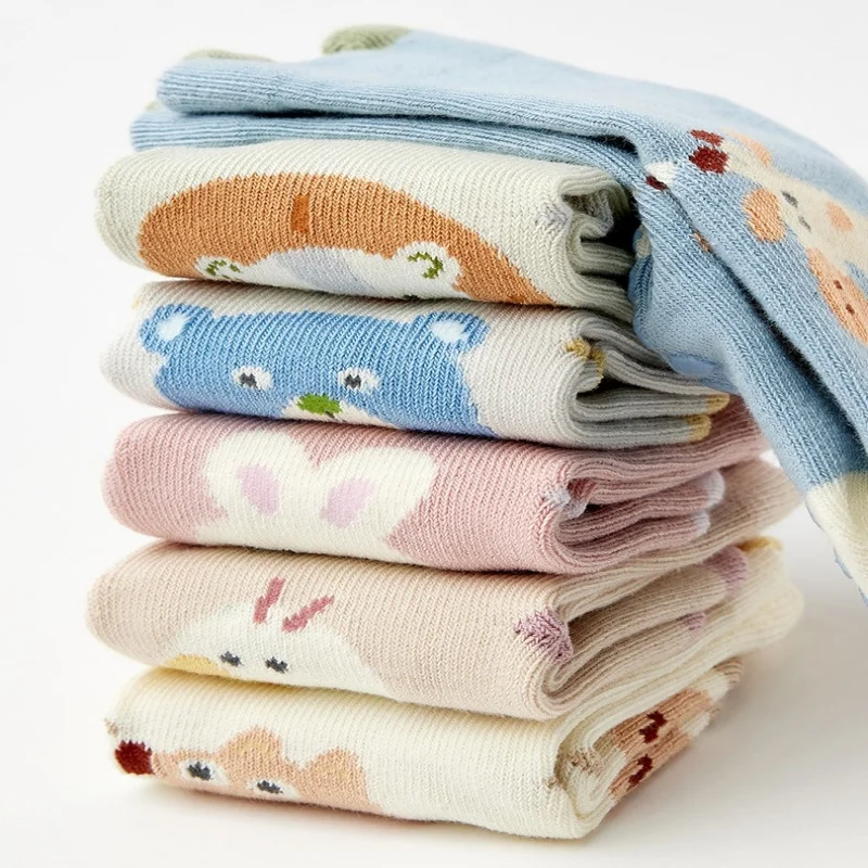 5Pair/Set Kids 80%Cotton Socks for Boys And Girls Lovely Cartoon Non Slip Autumn Winter Baby Children Socks 1-5 Years Students