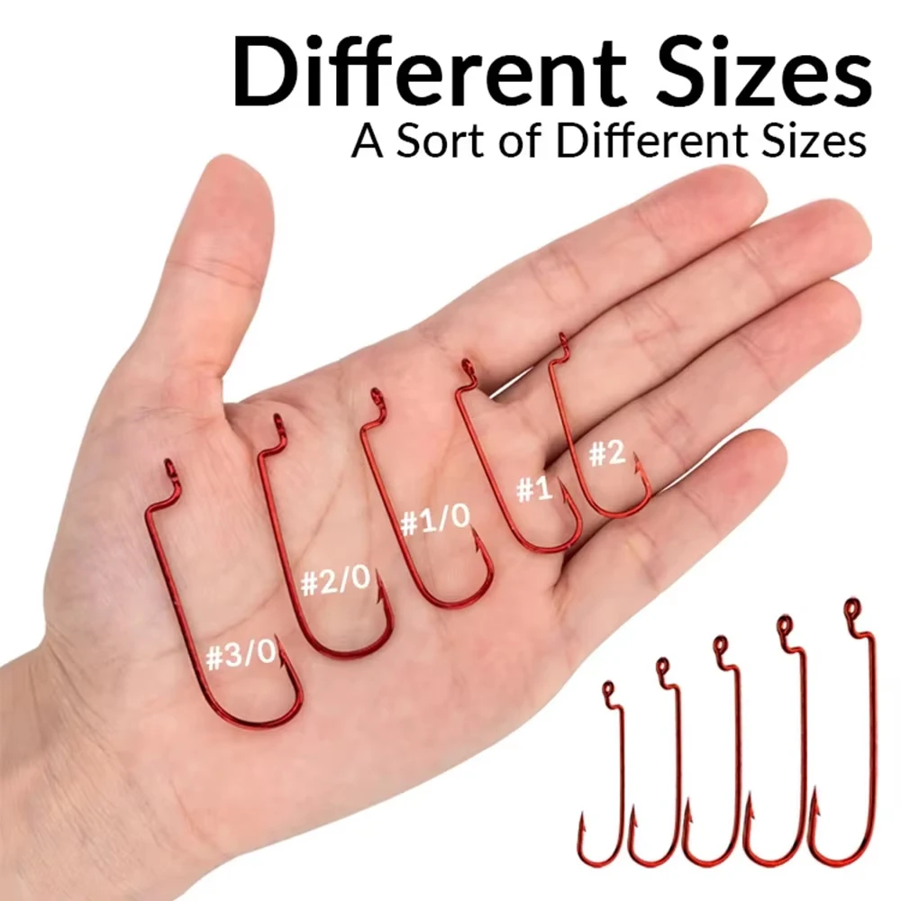 THKFISH 50pcs Fishing Hooks Kit Carbon Steel Long Shank Fishhooks For Soft Worms #2-#3/0 Barbed Single Hook For Carolina Rig