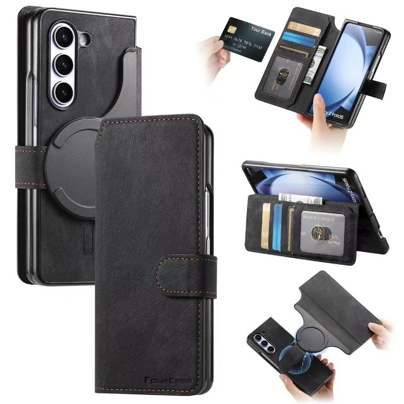 Für Samsung Galaxy Z Fold 8 Ultra Z Fold 7 6 5 4 3 Magsafe Hülle mit magnetischer Kartenbörse 2-in-1 abnehmbare Leder-Klapphülle