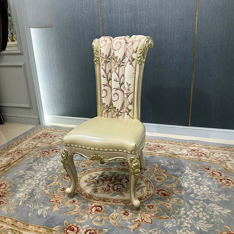European court leather dining chair, French fabric backrest chair, light luxury fashion carved solid wood dining tableandchairs