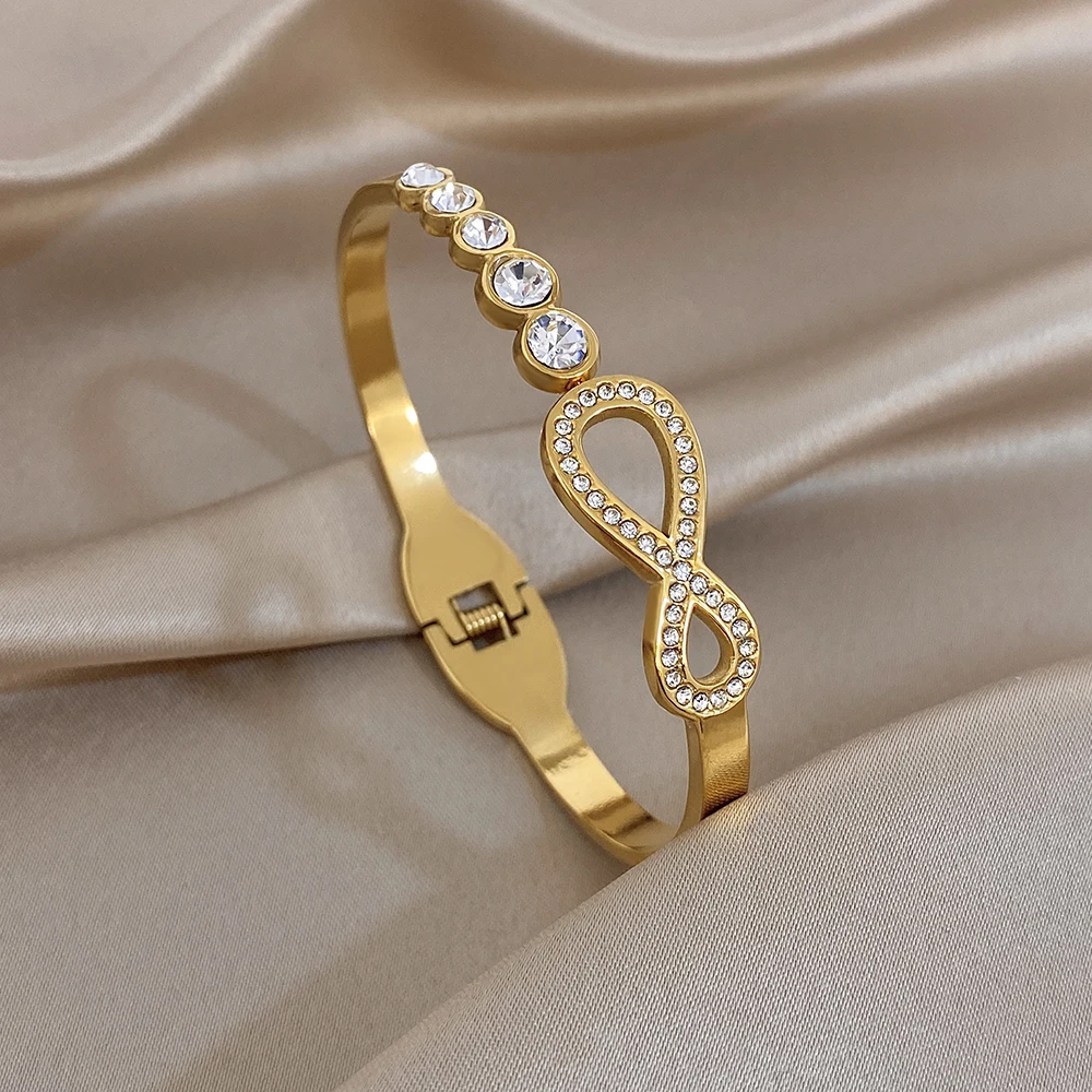 Einzigartige geometrische Strass-Armbänder für Damen, elegante gold- und silberfarbene Edelstahl-Armreifen, Schmuckgeschenke