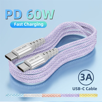 USLION USB Type C to USB C Cable PD60W 3A Quick Charge 3.0 Fast Charging Charger Data Cord 0.3M 1M 2M For Macbook Huawei Samsung