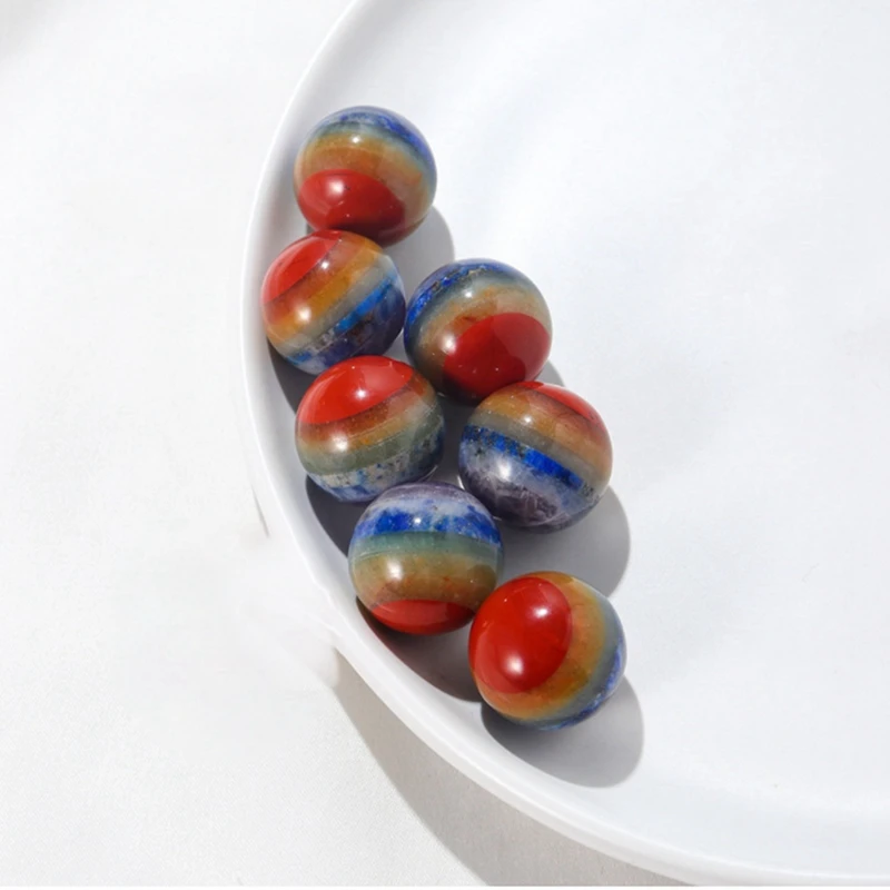 1 Buah Kristal Alami Tujuh Bola Chakra Tangan DIY Batu Permata Dipoles Kristal Penyembuhan Reiki 7 Batu Chakra (16Mm)