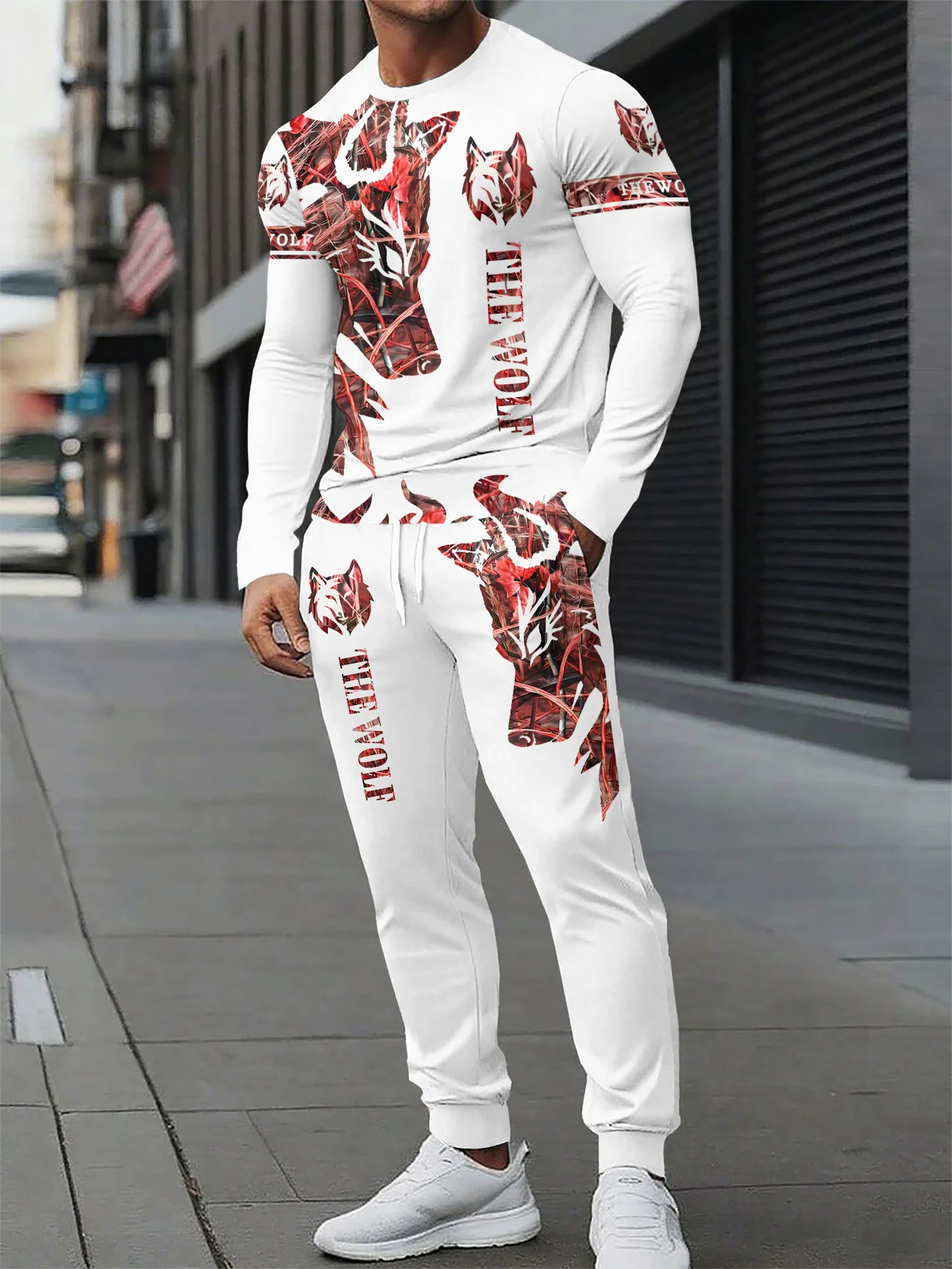 

Men's Fashion Lion Animal Print Elegant Breathable Round Neck T-shirt Pants Set Summer Outdoor Micro Elastic Two Piece Set