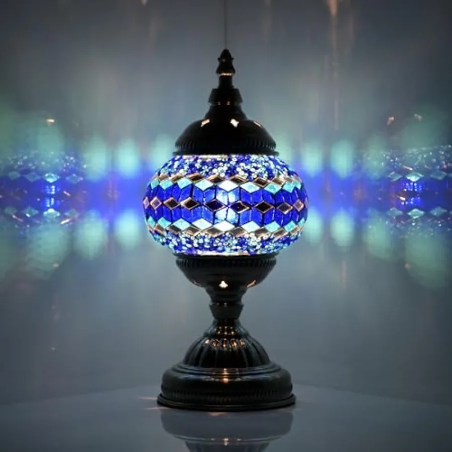Turkish Moroccan Table Lamp Lantern with Handmade Mosaic Glass Lampshade Tiffany Style Bohemian Stained Glass Decorative Desk L