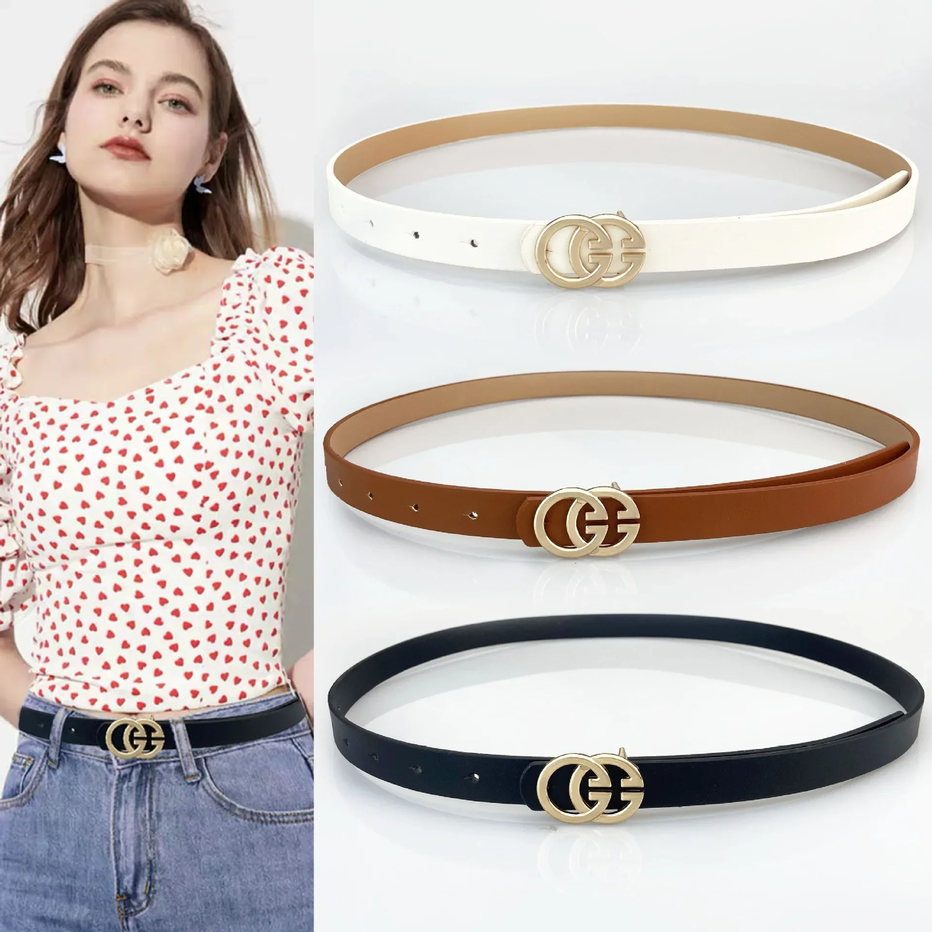 New PU Leather Women Belt High Quality Designer Brand Waist Strap All-match Lady Dress Coat Sweater Decorative Waistband Luxury