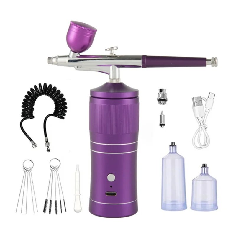 

AC23-Airbrush Kit Rechargeable Cordless Airbrush Compressor Portable+0.3Mm Nozzle Cleaning Brush Set For Makeup Nail Art